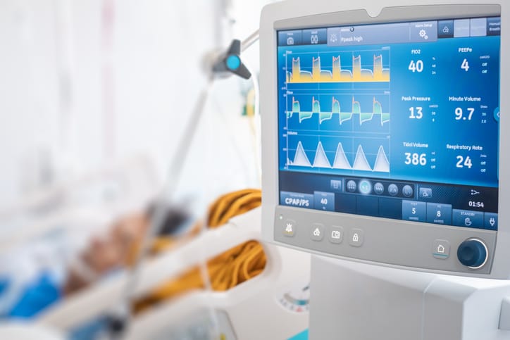 Photo shows a ventilator monitor